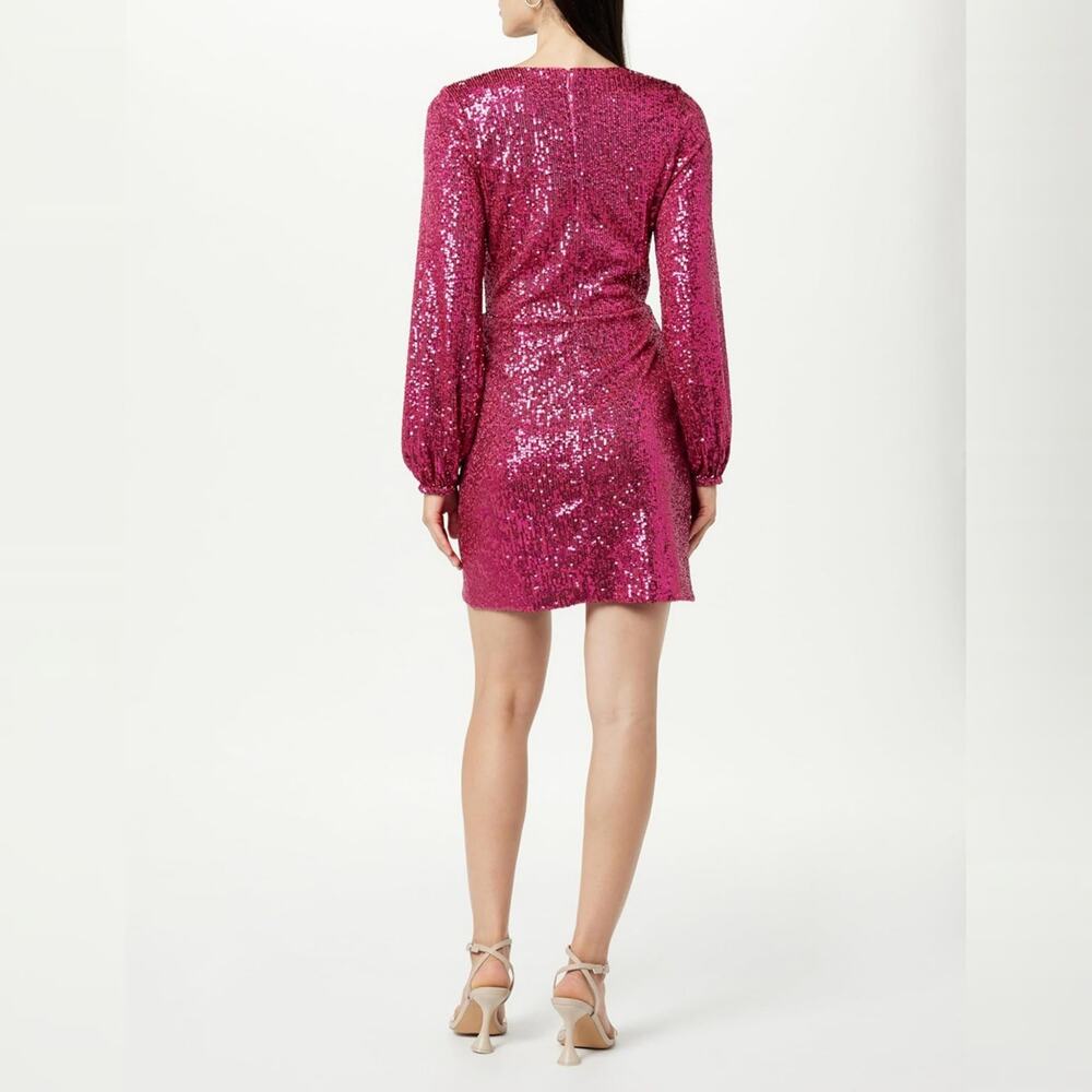 NWT The Drop Helena Sequin Wrap Dress Luminous Pink Size XS - Picture 12 of 12